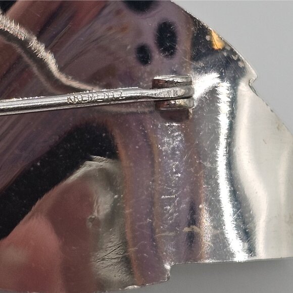 Krementz VTG Brooch Brushed SilverTone Leaf Boho Cottagecore FauxPearl Fairycore - Picture 4 of 15